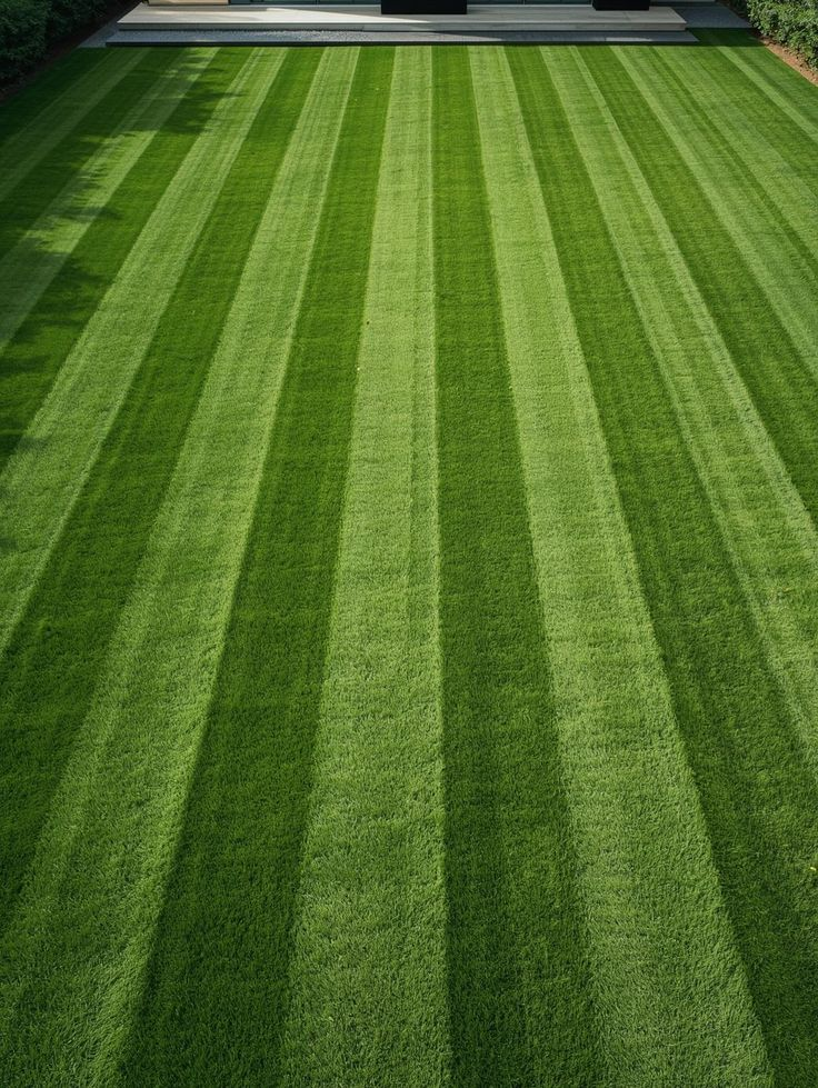 Striped freshly cut lawn showing professional grass cutting