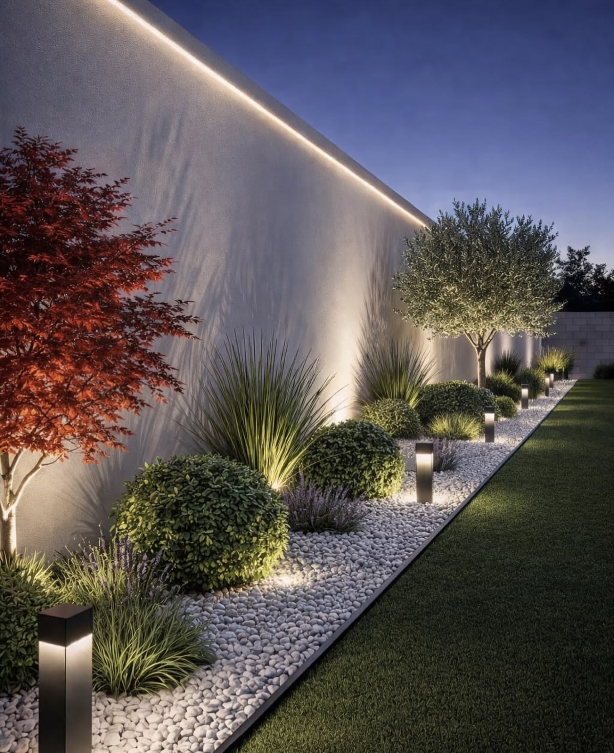Garden maintenance and creation project with decorative outdoor lighting and landscaping
